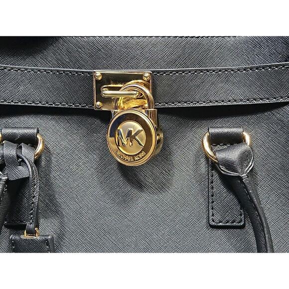 Michael Kors Hamilton EW East West Satchel Black Hamilton Leather Gold bag - Picture 4 of 14